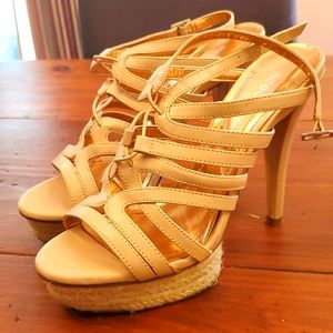 Bcbg strappy tan heels